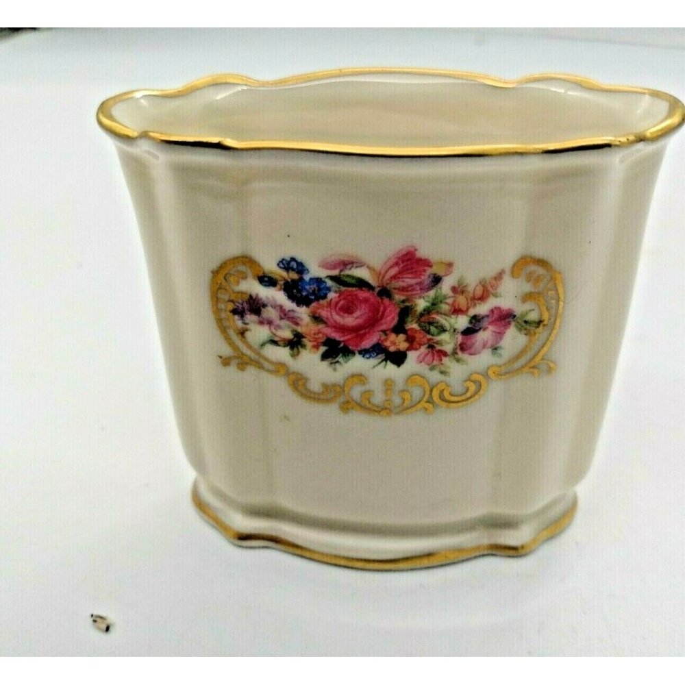 Vintage Rosenthal Kronach Germany Toothpick Holder Pink Rose Gold Gild Design